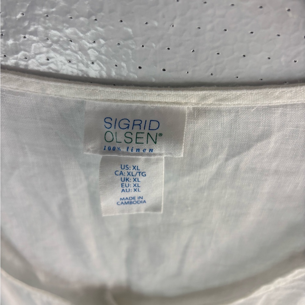 Sigrid Olsen XL Linen Button Down Tunic Top in White - Picture 9 of 10